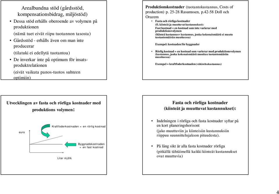 production) p. 25-28 Rasumssen, p.42-58 Doll och Orazem Fasta och rörliga kostnader (fi.