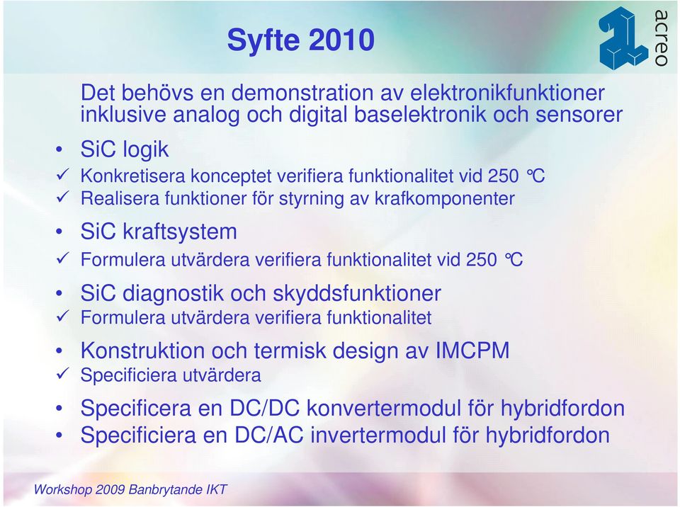 utvärdera verifiera funktionalitet vid 250 C SiC diagnostik och skyddsfunktioner Formulera utvärdera verifiera funktionalitet Konstruktion