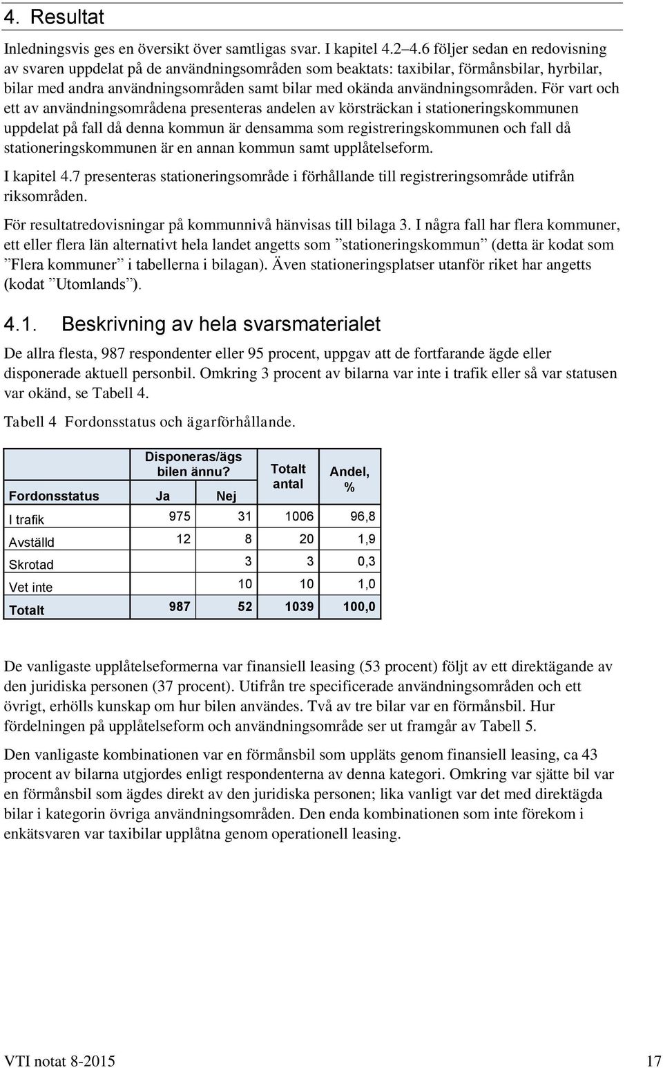 För vart och ett av användningsområdena presenteras andelen av körsträckan i stationeringskommunen uppdelat på fall då denna kommun är densamma som registreringskommunen och fall då