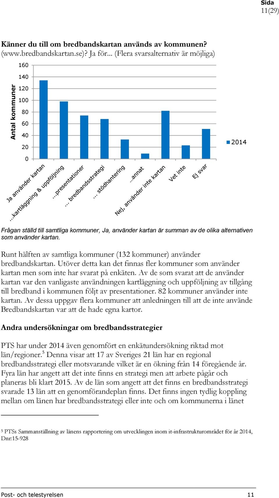 Runt hälften av samtliga kommuner (132 kommuner) använder bredbandskartan. Utöver detta kan det finnas fler kommuner som använder kartan men som inte har svarat på enkäten.