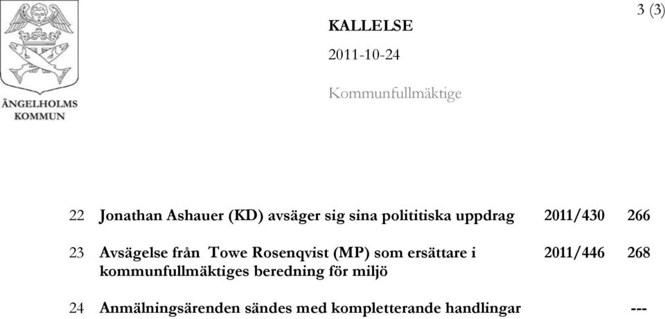 Towe Rosenqvist (MP) som ersättare i kommunfullmäktiges beredning för