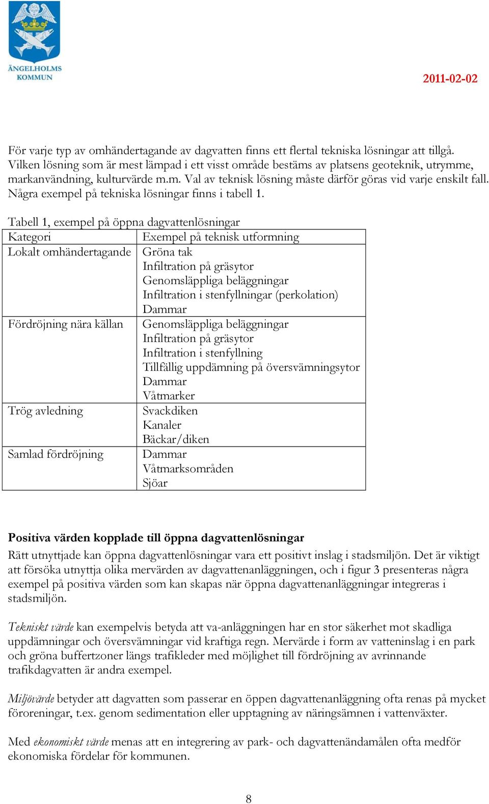 Några exempel på tekniska lösningar finns i tabell 1.