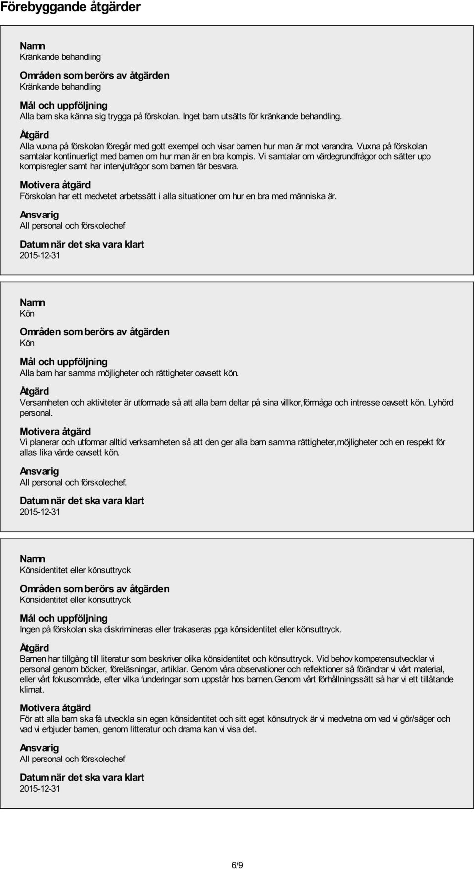 Vi samtalar om värdegrundfrågor och sätter upp kompisregler samt har intervjufrågor som barnen får besvara. Förskolan har ett medvetet arbetssätt i alla situationer om hur en bra med människa är.