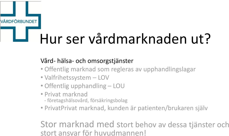 Valfrihetssystem LOV Offentlig upphandling LOU Privat marknad - företagshälsovård,