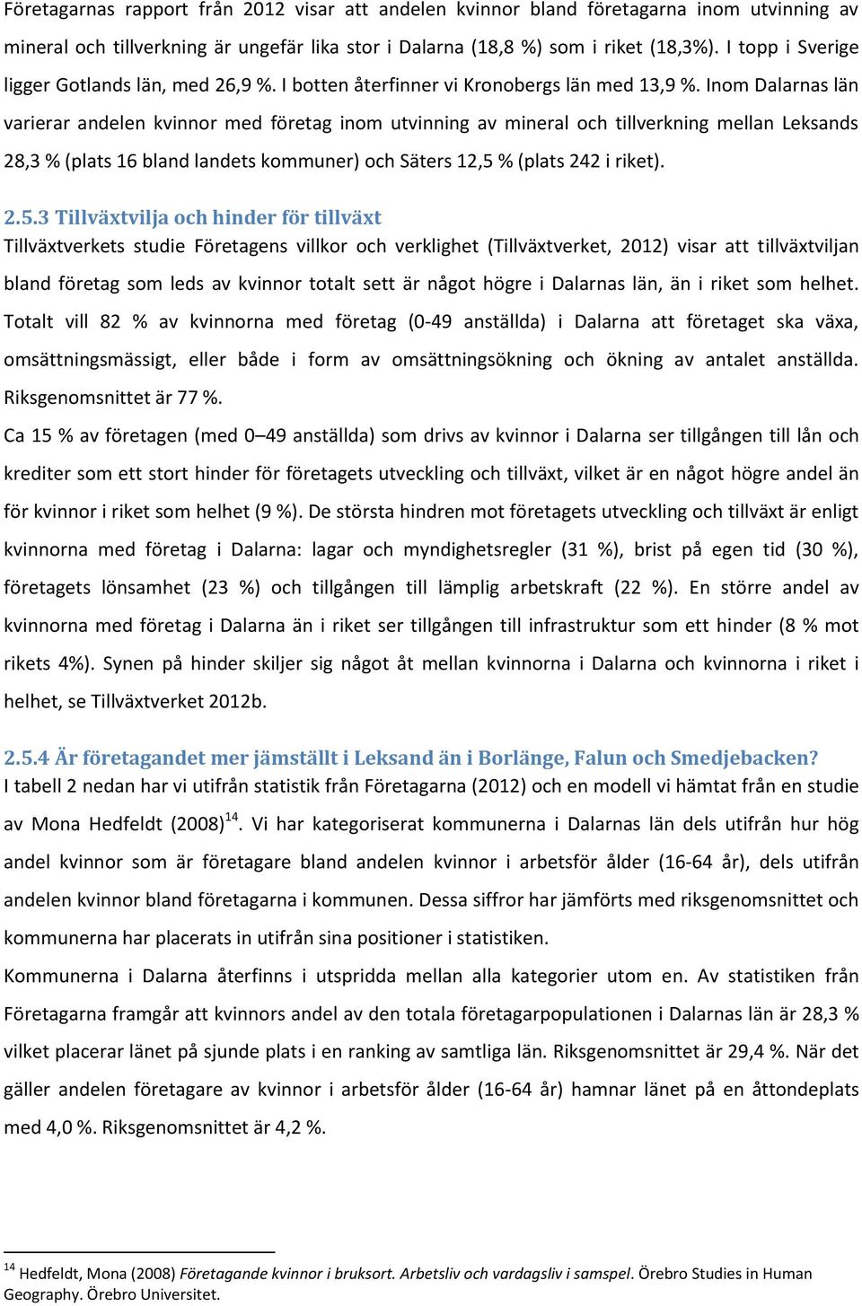 Inom Dalarnas län varierar andelen kvinnor med företag inom utvinning av mineral och tillverkning mellan Leksands 28,3 % (plats 16 bland landets kommuner) och Säters 12,5 