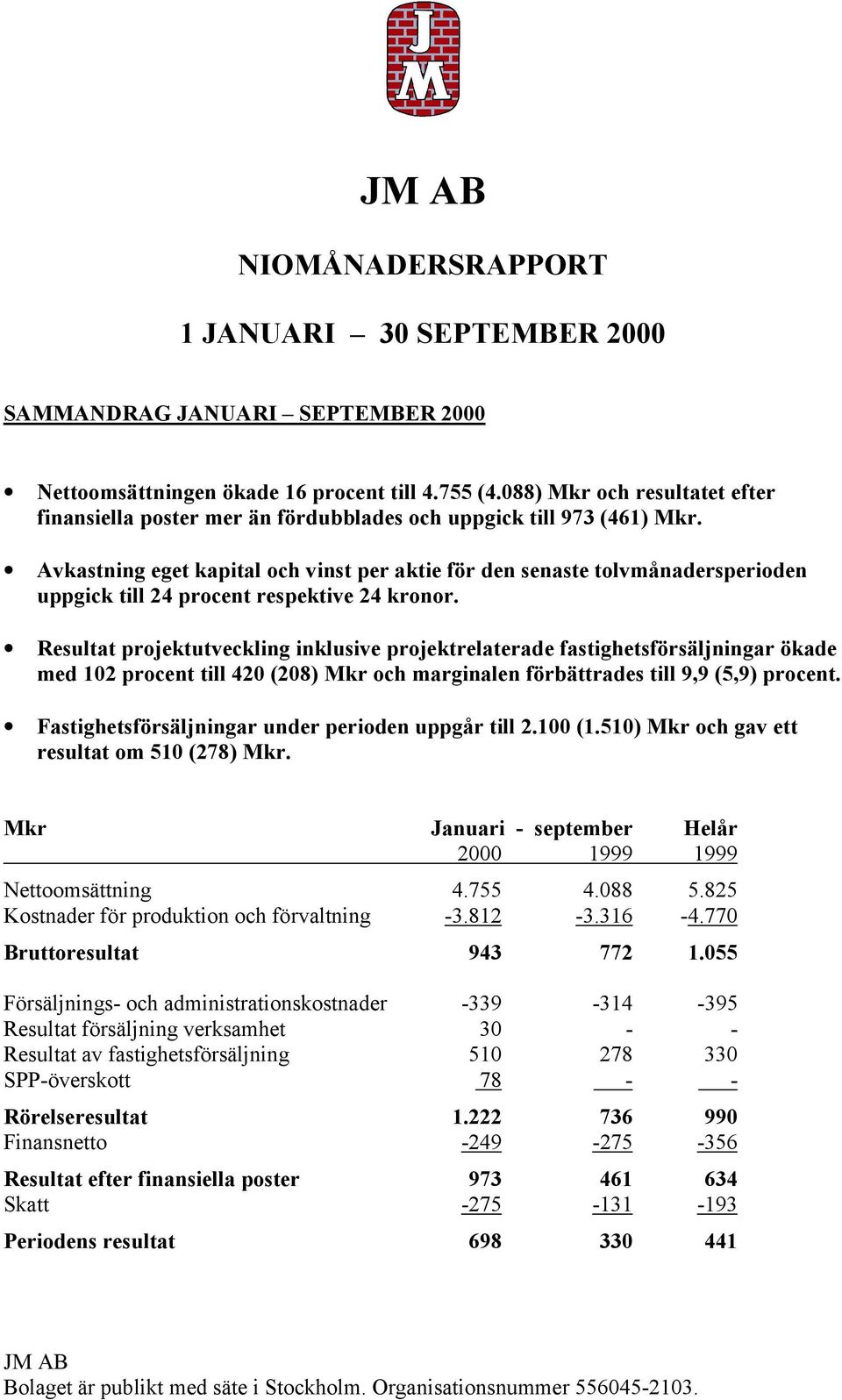 Avkastning eget kapital och vinst per aktie för den senaste tolvmånadersperioden uppgick till 24 procent respektive 24 kronor.