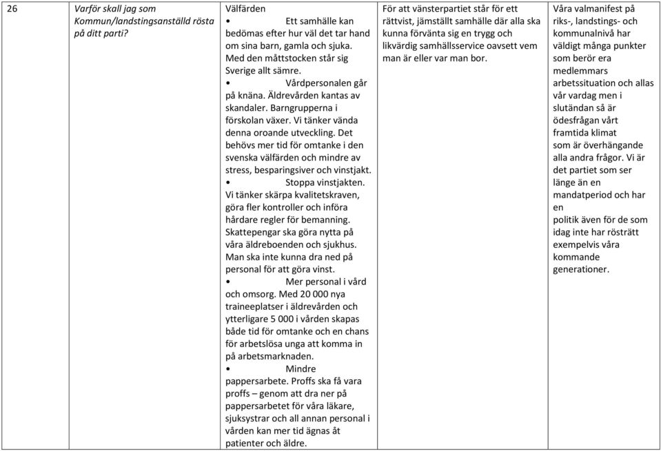 Det behövs mer tid för omtanke i den svenska välfärden och mindre av stress, besparingsiver och vinstjakt. Stoppa vinstjakten.