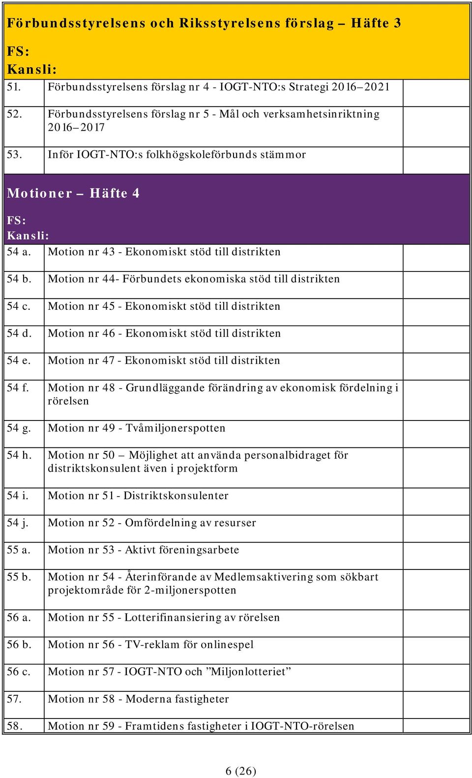 Motion nr 45 - Ekonomiskt stöd till distrikten 54 d. Motion nr 46 - Ekonomiskt stöd till distrikten 54 e. Motion nr 47 - Ekonomiskt stöd till distrikten 54 f.