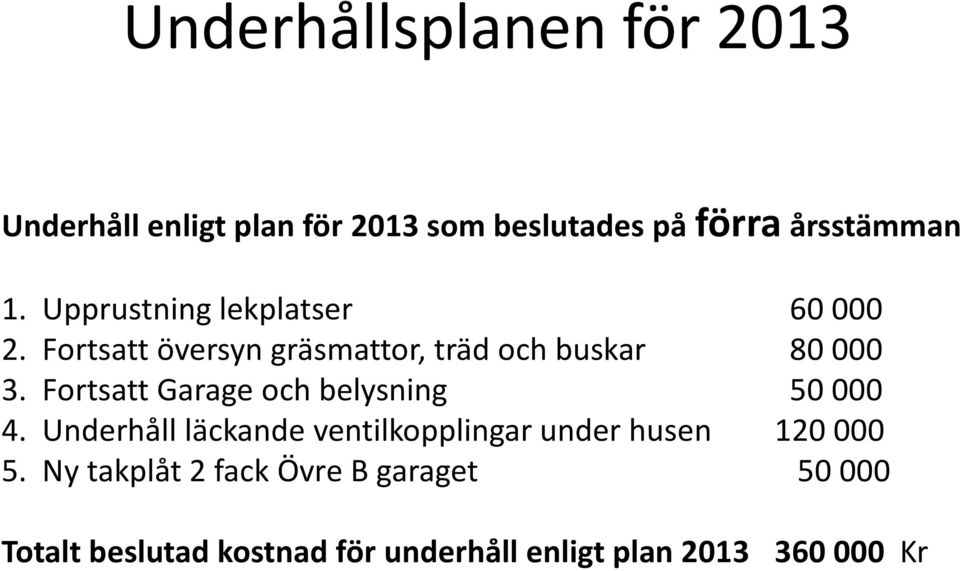 Fortsatt Garage och belysning 50 000 4.