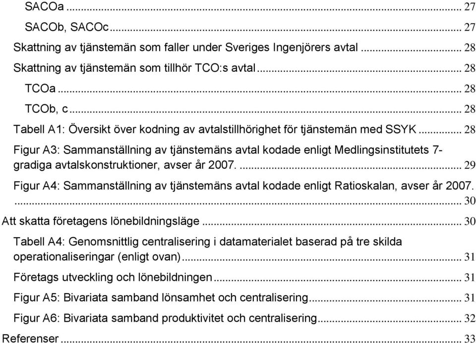 .. 28 Figur A3: Sammanställning av tjänstemäns avtal kodade enligt Medlingsinstitutets 7- gradiga avtalskonstruktioner, avser år 2007.