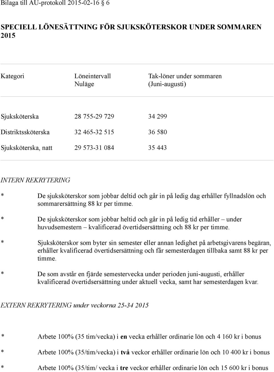 sommarersättning 88 kr per timme. * De sjuksköterskor som jobbar heltid och går in på ledig tid erhåller under huvudsemestern kvalificerad övertidsersättning och 88 kr per timme.