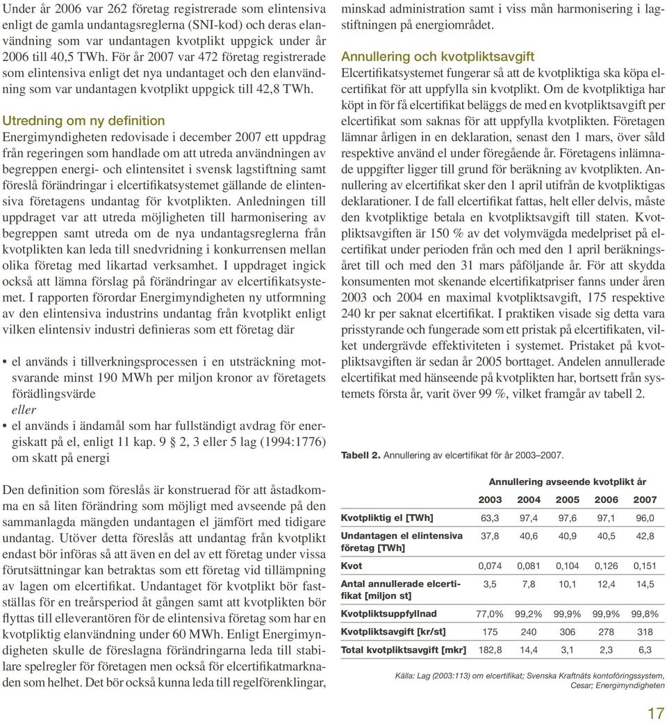 Utredning om ny definition Energimyndigheten redovisade i december 2007 ett uppdrag från regeringen som handlade om att utreda användningen av begreppen energi- och elintensitet i svensk lagstiftning