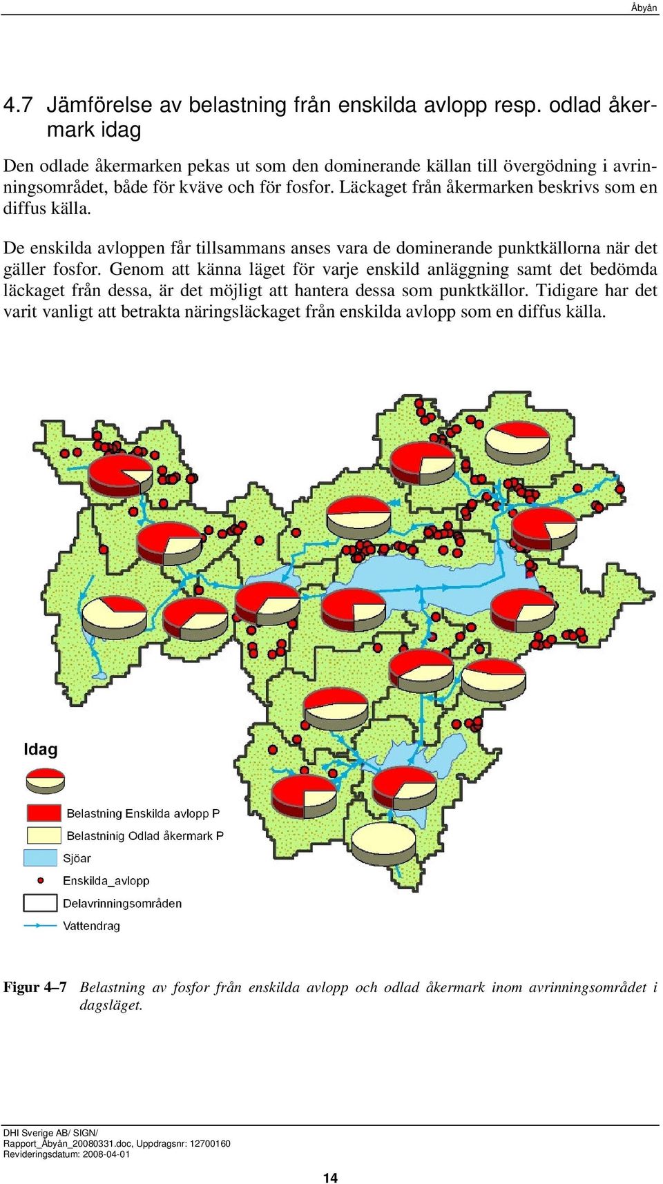 Läckaget från åkermarken beskrivs som en diffus källa. De enskilda avloppen får tillsammans anses vara de dominerande punktkällorna när det gäller fosfor.