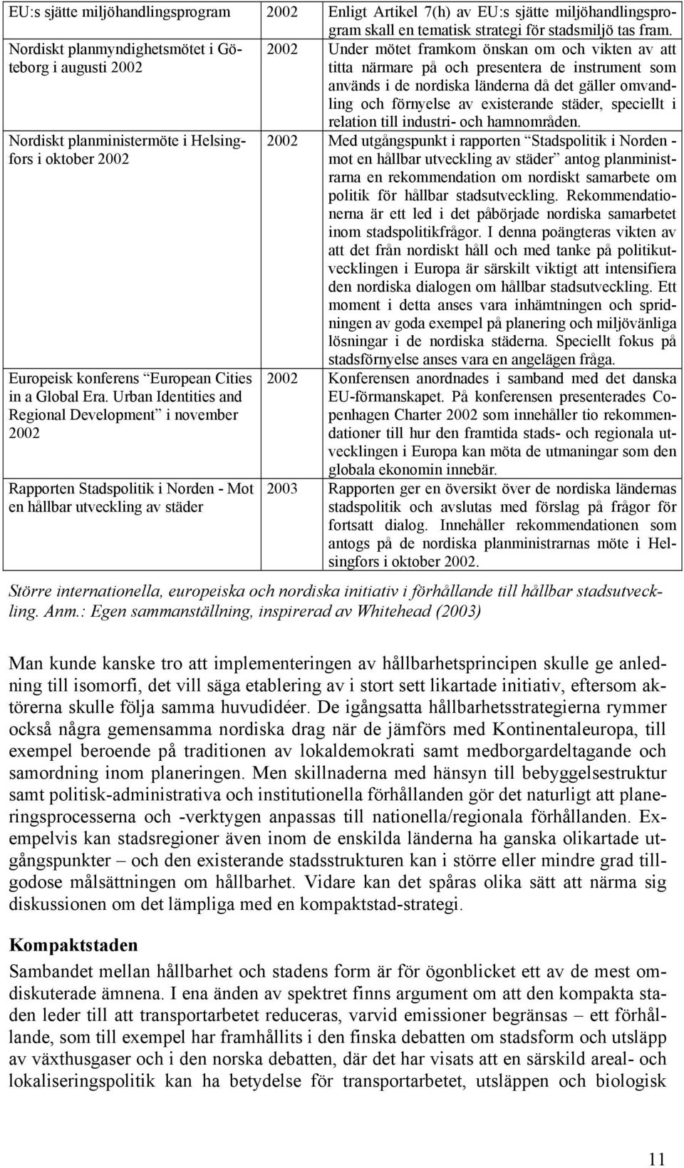 gäller omvandling och förnyelse av existerande städer, speciellt i Nordiskt planministermöte i Helsingfors i oktober 2002 Europeisk konferens European Cities in a Global Era.