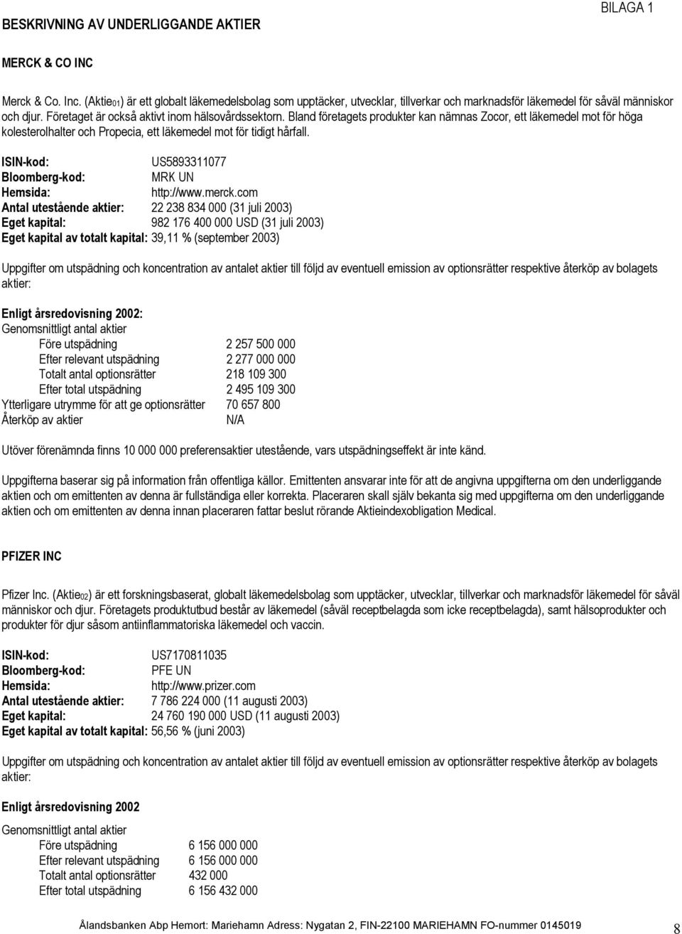 Bland företagets produkter kan nämnas Zocor, ett läkemedel mot för höga kolesterolhalter och Propecia, ett läkemedel mot för tidigt hårfall. US5893311077 MRK UN http://www.merck.