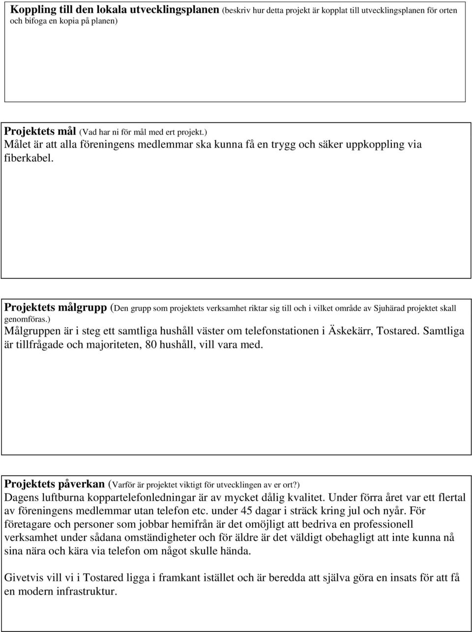 Projektets målgrupp (Den grupp som projektets verksamhet riktar sig till och i vilket område av Sjuhärad projektet skall genomföras.