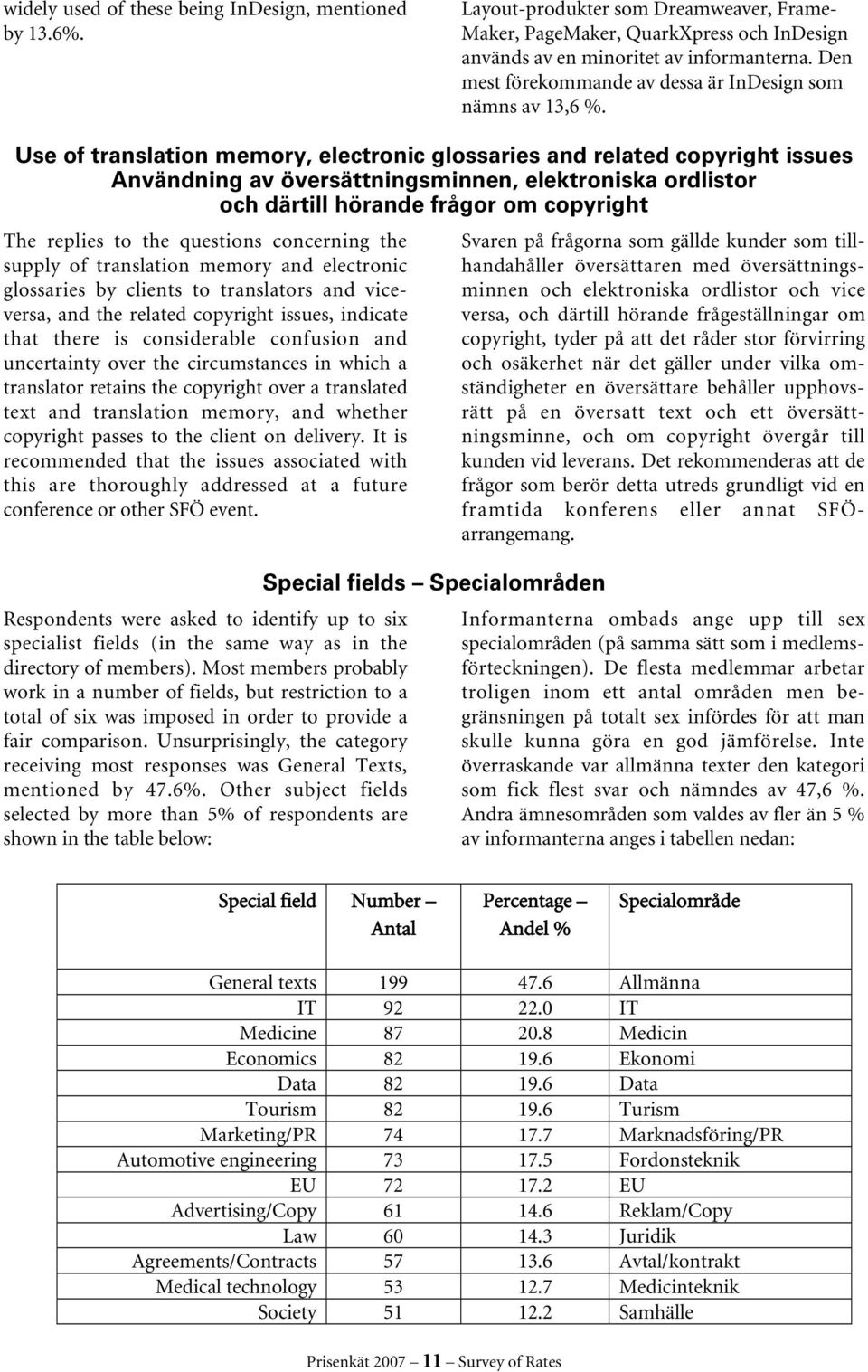 Use of translation memory, electronic glossaries and related copyright issues Användning av översättningsminnen, elektroniska ordlistor och därtill hörande frågor om copyright The replies to the