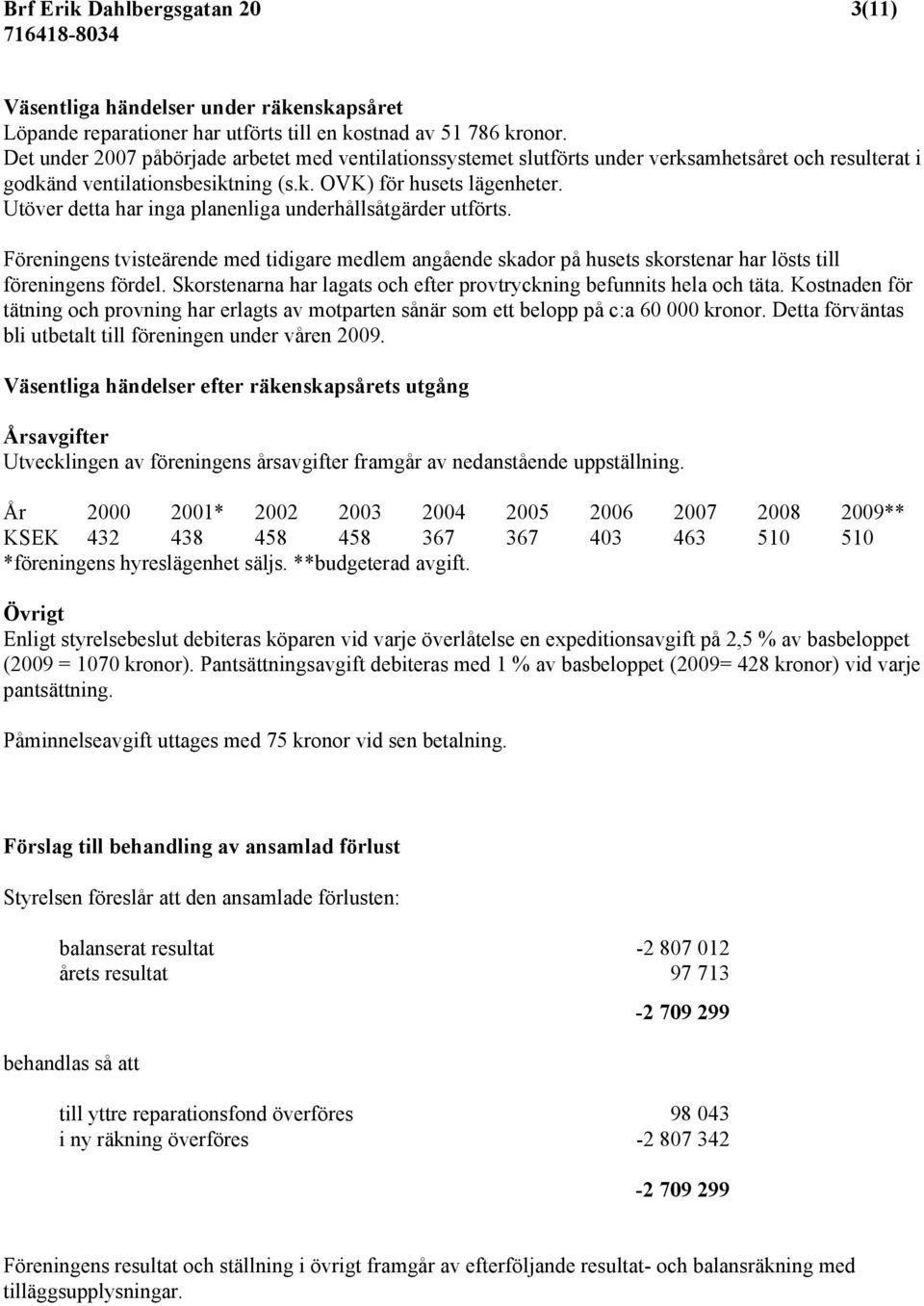 Utöver detta har inga planenliga underhållsåtgärder utförts. Föreningens tvisteärende med tidigare medlem angående skador på husets skorstenar har lösts till föreningens fördel.