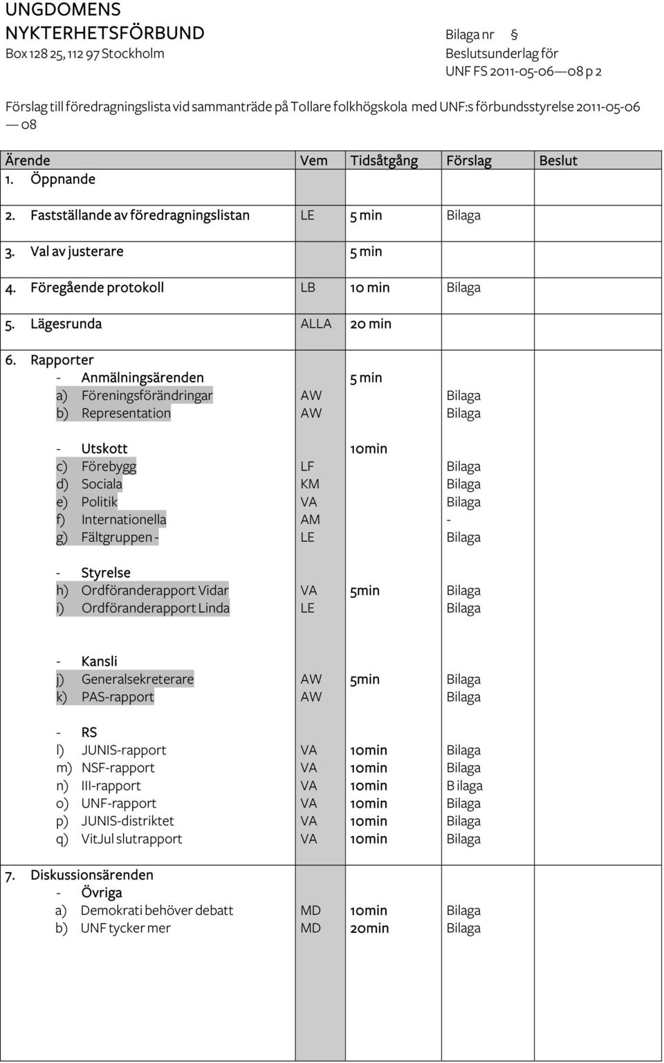 Föregående protokoll LB 10 min Bilaga 5. Lägesrunda ALLA 20 min 6.