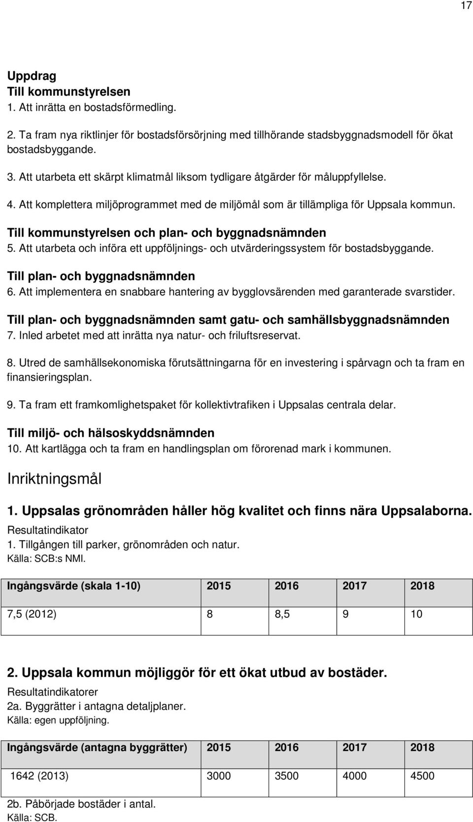 Till kommunstyrelsen och plan- och byggnadsnämnden 5. Att utarbeta och införa ett uppföljnings- och utvärderingssystem för bostadsbyggande. Till plan- och byggnadsnämnden 6.