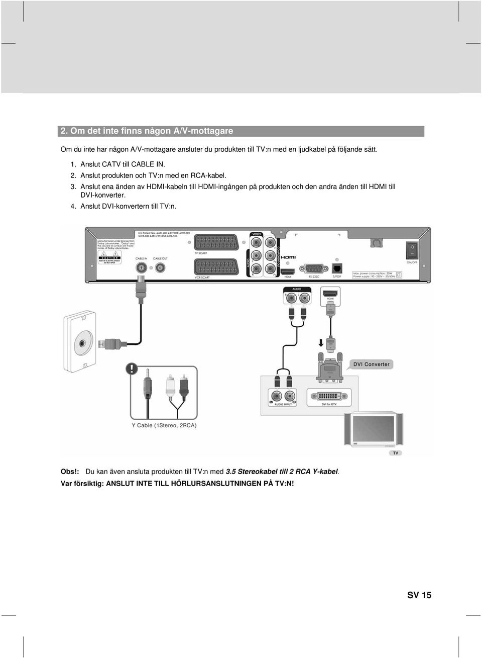 Anslut ena änden av HDMI-kabeln till HDMI-ingången på produkten och den andra änden till HDMI till DVI-konverter. 4.