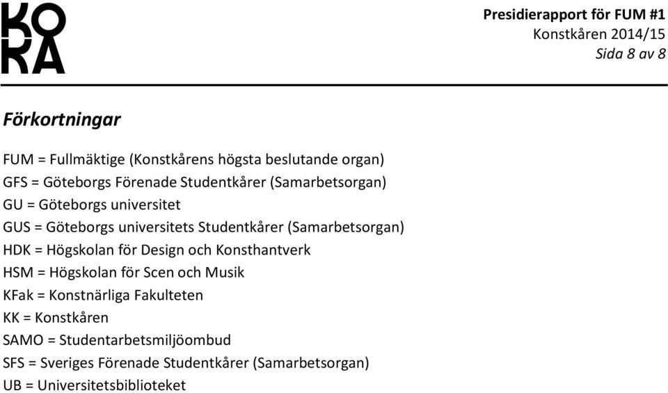 (Samarbetsrgan) HDK = Högsklan för Design ch Knsthantverk HSM = Högsklan för Scen ch Musik KFak = Knstnärliga Fakulteten