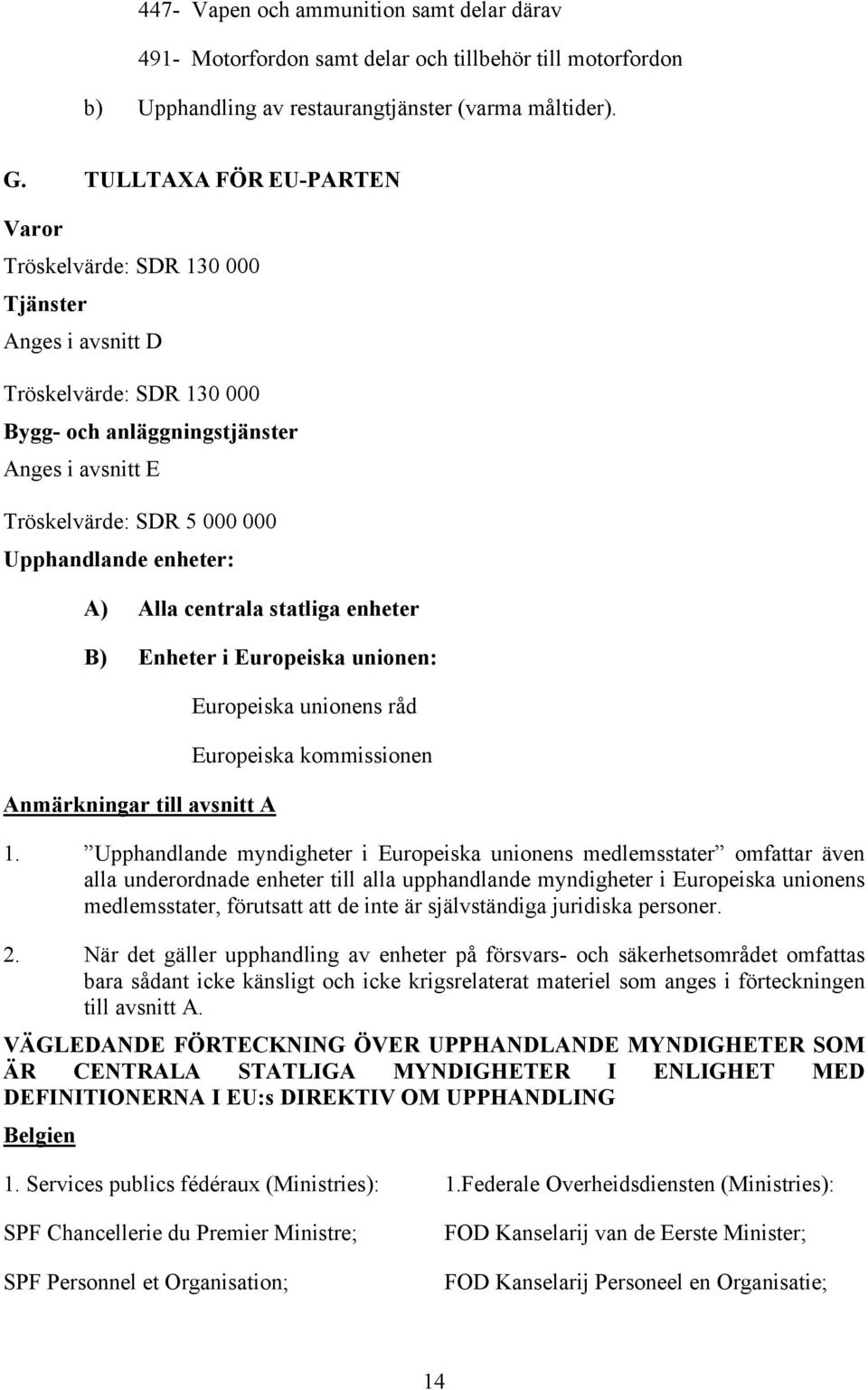 enheter: A) Alla centrala statliga enheter B) Enheter i Europeiska unionen: Anmärkningar till avsnitt A Europeiska unionens råd Europeiska kommissionen 1.