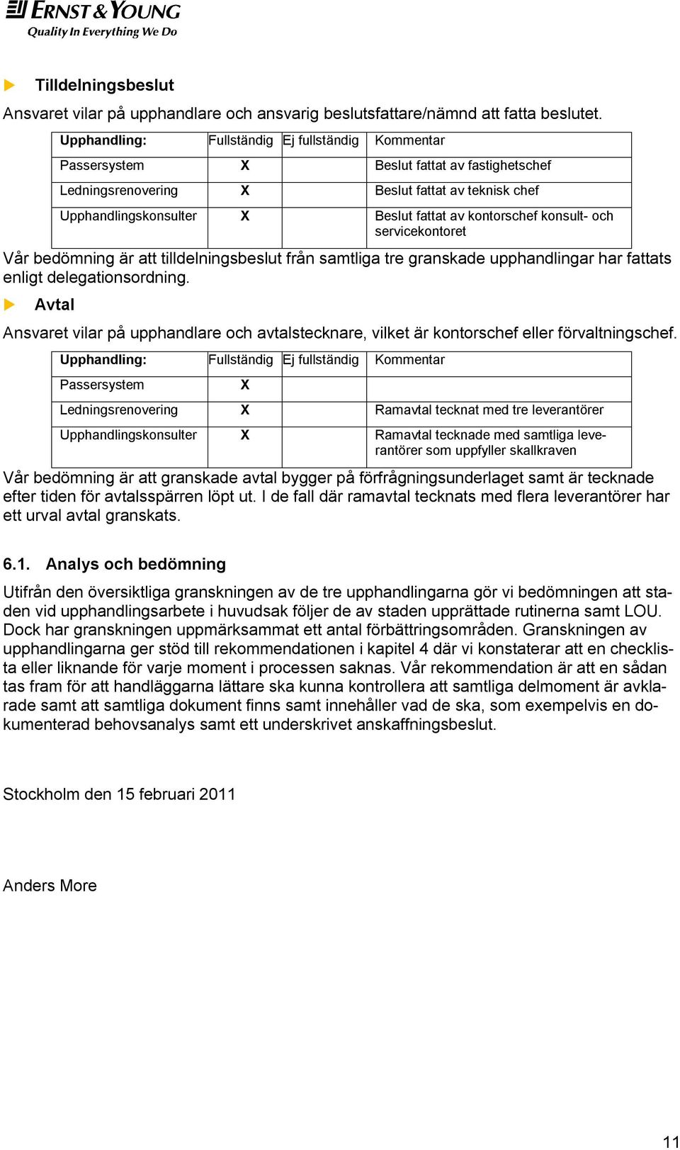 att tilldelningsbeslut från samtliga tre granskade upphandlingar har fattats enligt delegationsordning.