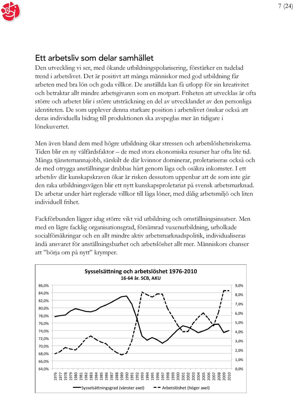 Friheten att utvecklas är ofta större och arbetet blir i större utsträckning en del av utvecklandet av den personliga identiteten.