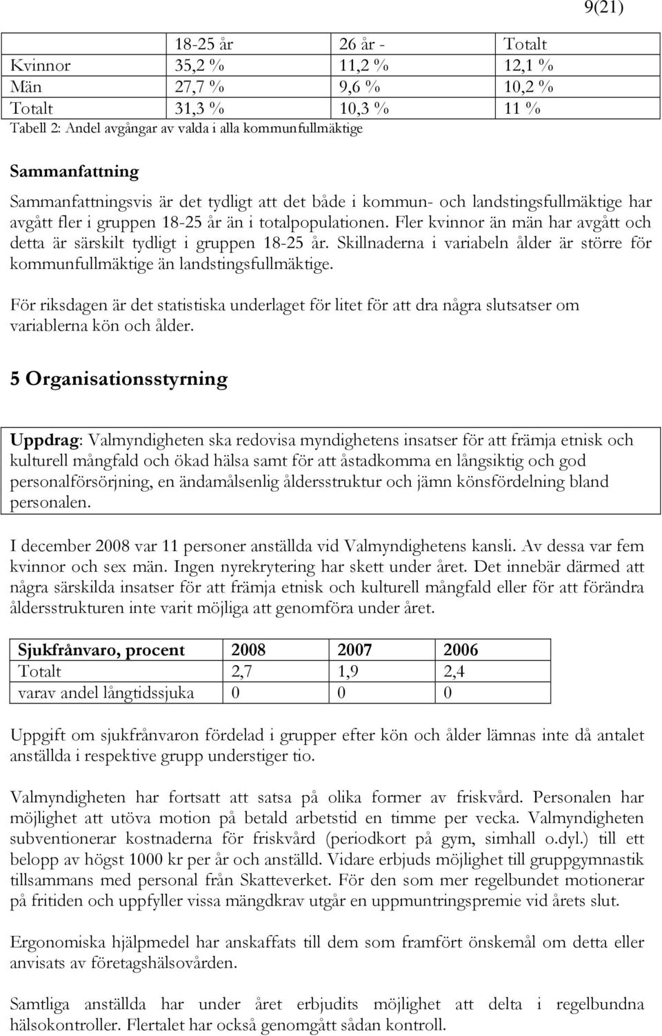 Fler kvinnor än män har avgått och detta är särskilt tydligt i gruppen 18-25 år. Skillnaderna i variabeln ålder är större för kommunfullmäktige än landstingsfullmäktige.