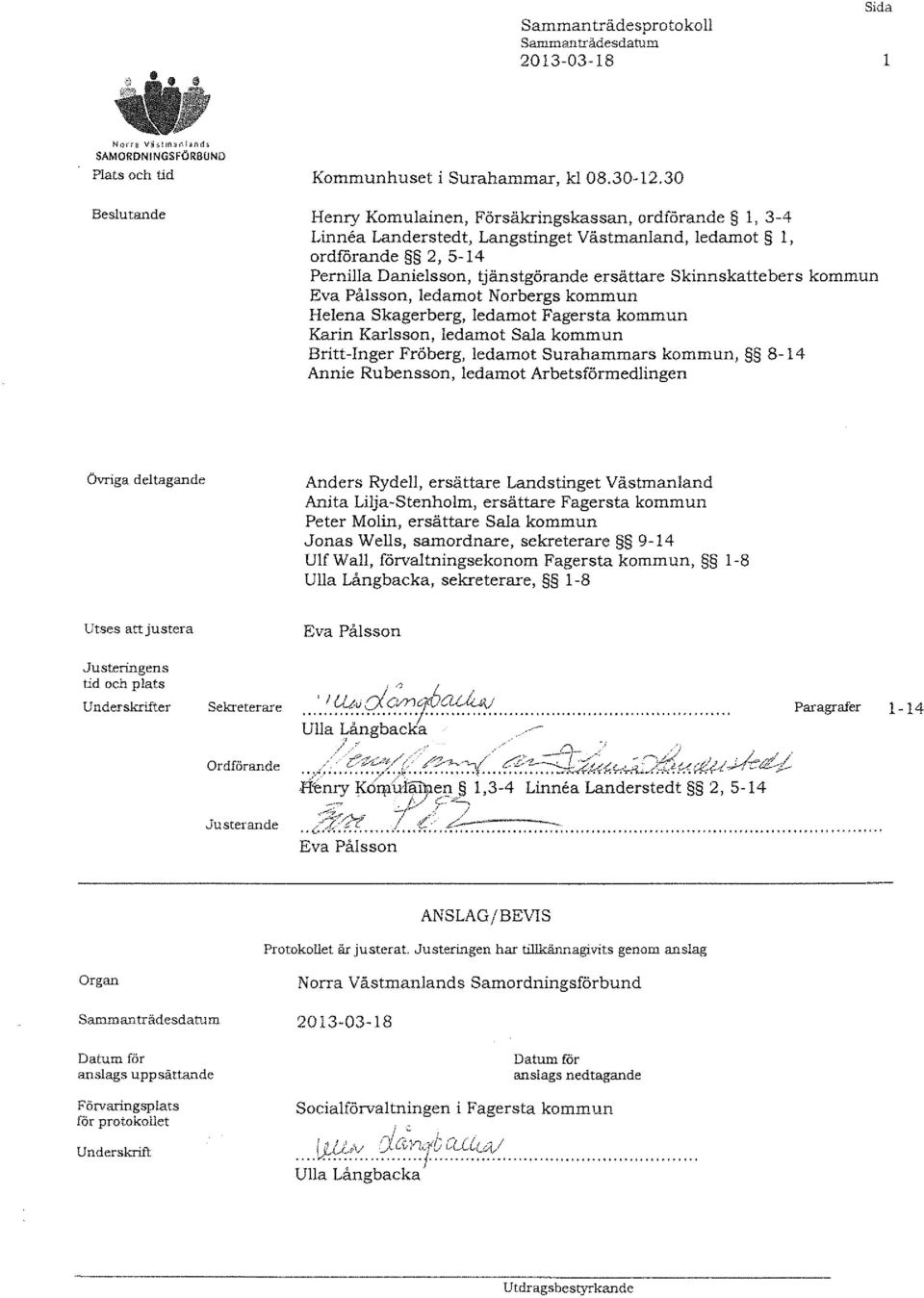 Påsson, edamot Norbergs kommun Heena Skagerberg, edamot Fagersta kommun Karin Karsson, edamot Saa kommun Britt-Inger Fröberg, edamot Surahammars kommun, 8-14 Annie R u bensson, edamot