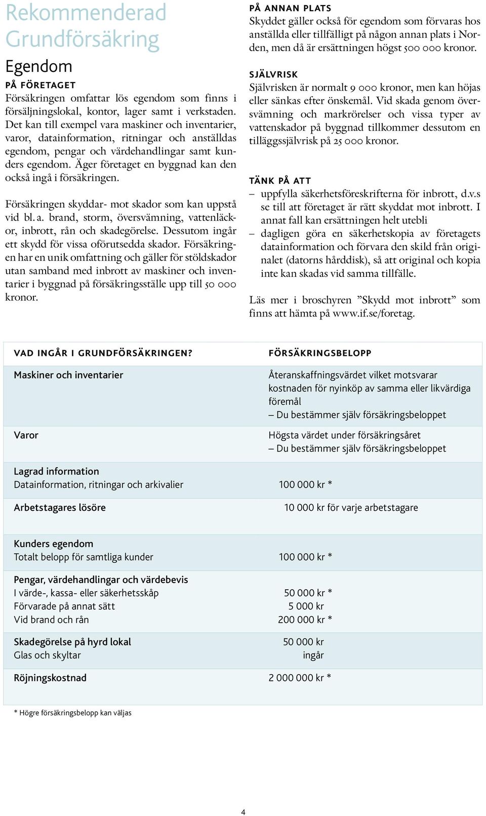 Äger företaget en byggnad kan den också ingå i försäkringen. Försäkringen skyddar- mot skador som kan uppstå vid bl. a. brand, storm, översvämning, vattenläckor, inbrott, rån och skadegörelse.