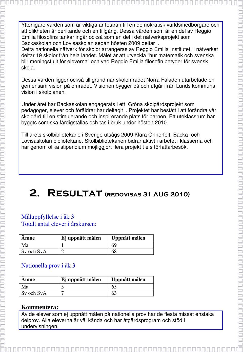 Detta nationella nätverk för skolor arrangeras av Reggio Emilia Institutet. I nätverket deltar 19 skolor från hela landet.