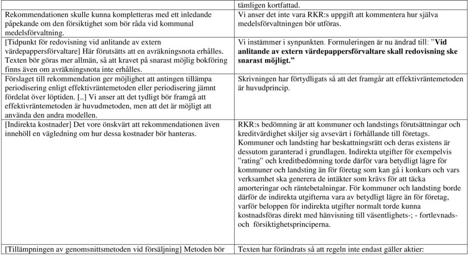 Texten bör göras mer allmän, så att kravet på snarast möjlig bokföring finns även om avräkningsnota inte erhålles.