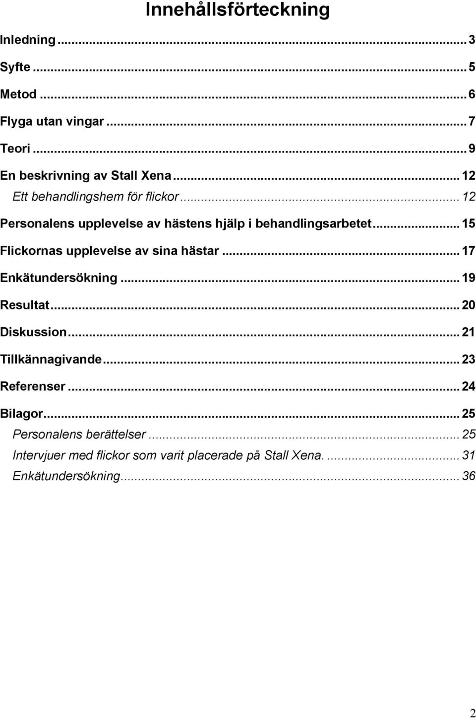 .. 15 Flickornas upplevelse av sina hästar... 17 Enkätundersökning... 19 Resultat... 20 Diskussion... 21 Tillkännagivande.