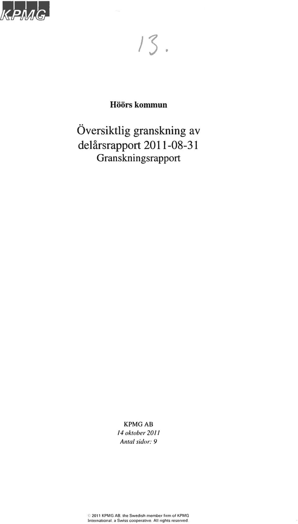 Alltal sidor: 9 ' 2011 KPMG AB.