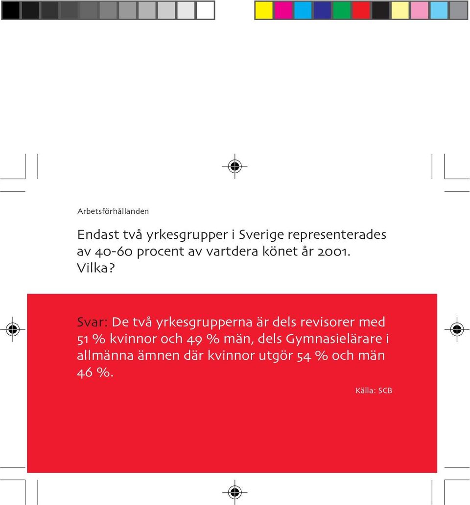 Svar: De två yrkesgrupperna är dels revisorer med % kvinnor och