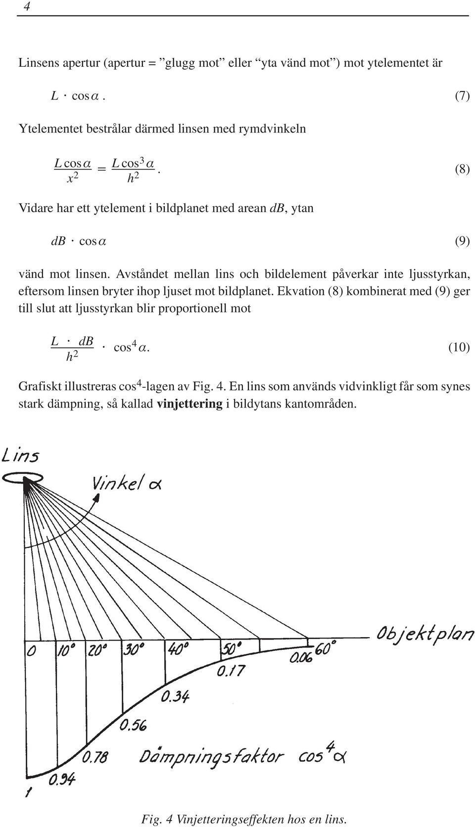 Avståndet mellan lins och bildelement påverkar inte ljusstyrkan, eftersom linsen bryter ihop ljuset mot bildplanet.