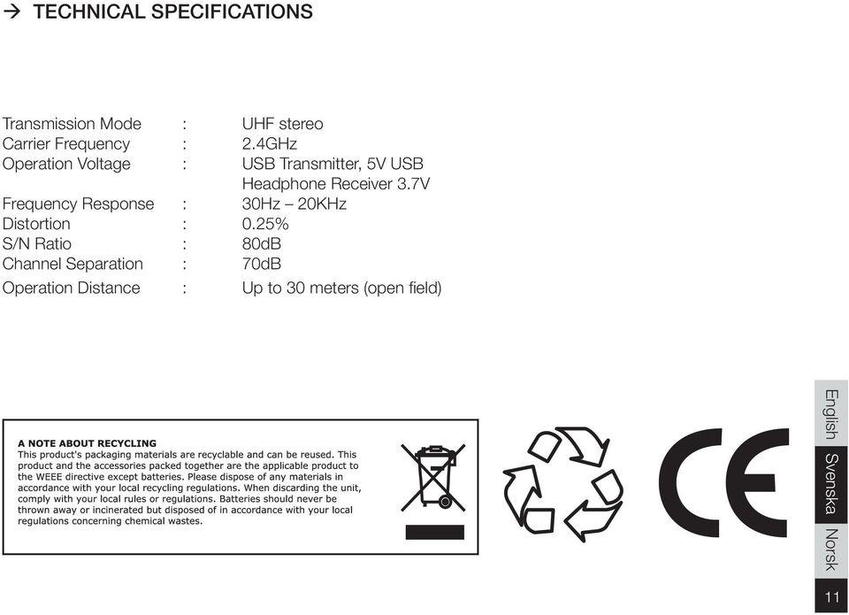 7V Frequency Response : 30Hz 20KHz Distortion : 0.