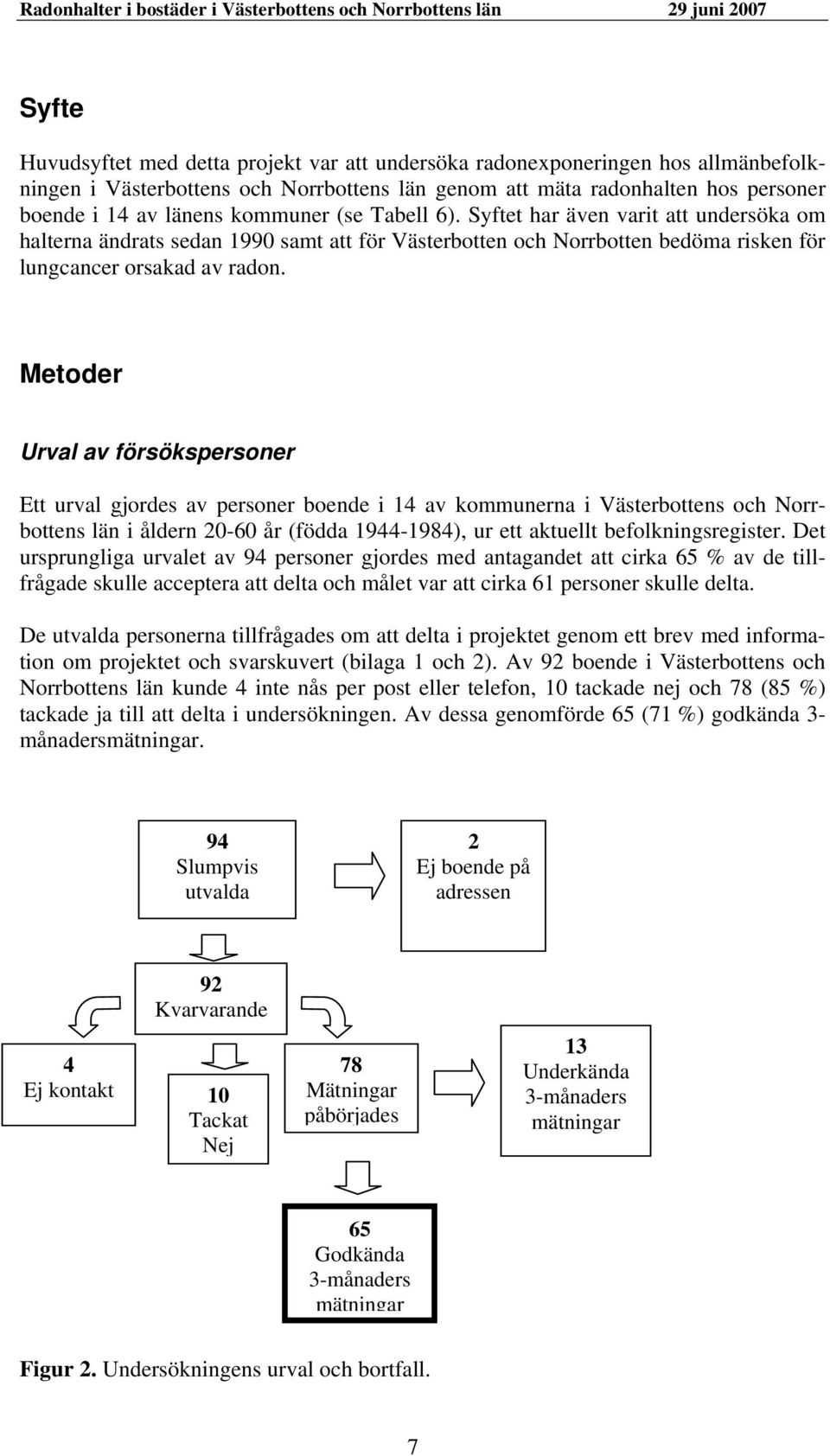 Metoder Urval av försökspersoner Ett urval gjordes av personer boende i 14 av kommunerna i Västerbottens och Norrbottens län i åldern 20-60 år (födda 1944-1984), ur ett aktuellt befolkningsregister.