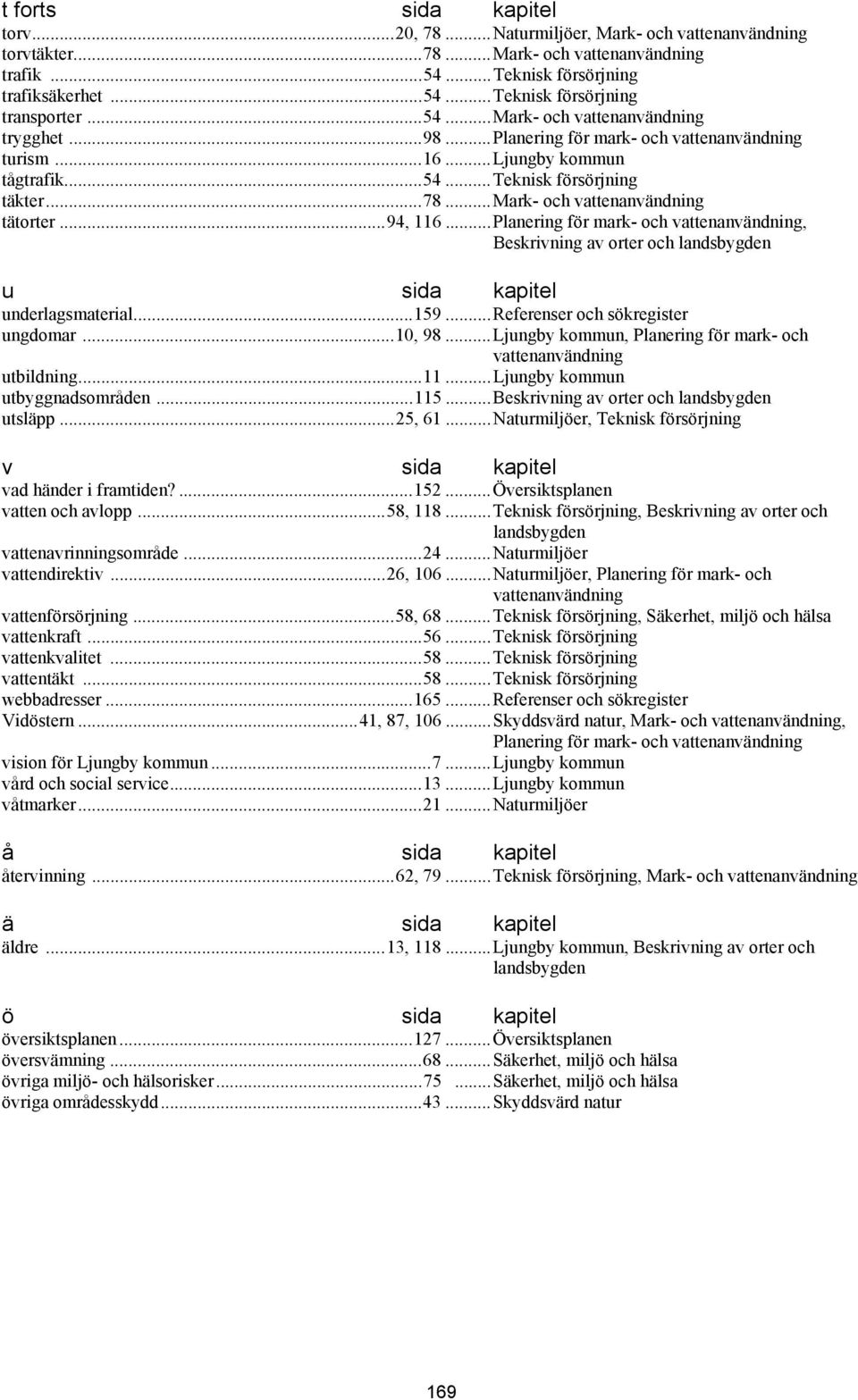 ..Planering för mark- och, Beskrivning av orter och landsbygden u sida kapitel underlagsmaterial...159...referenser och sökregister ungdomar...10, 98.