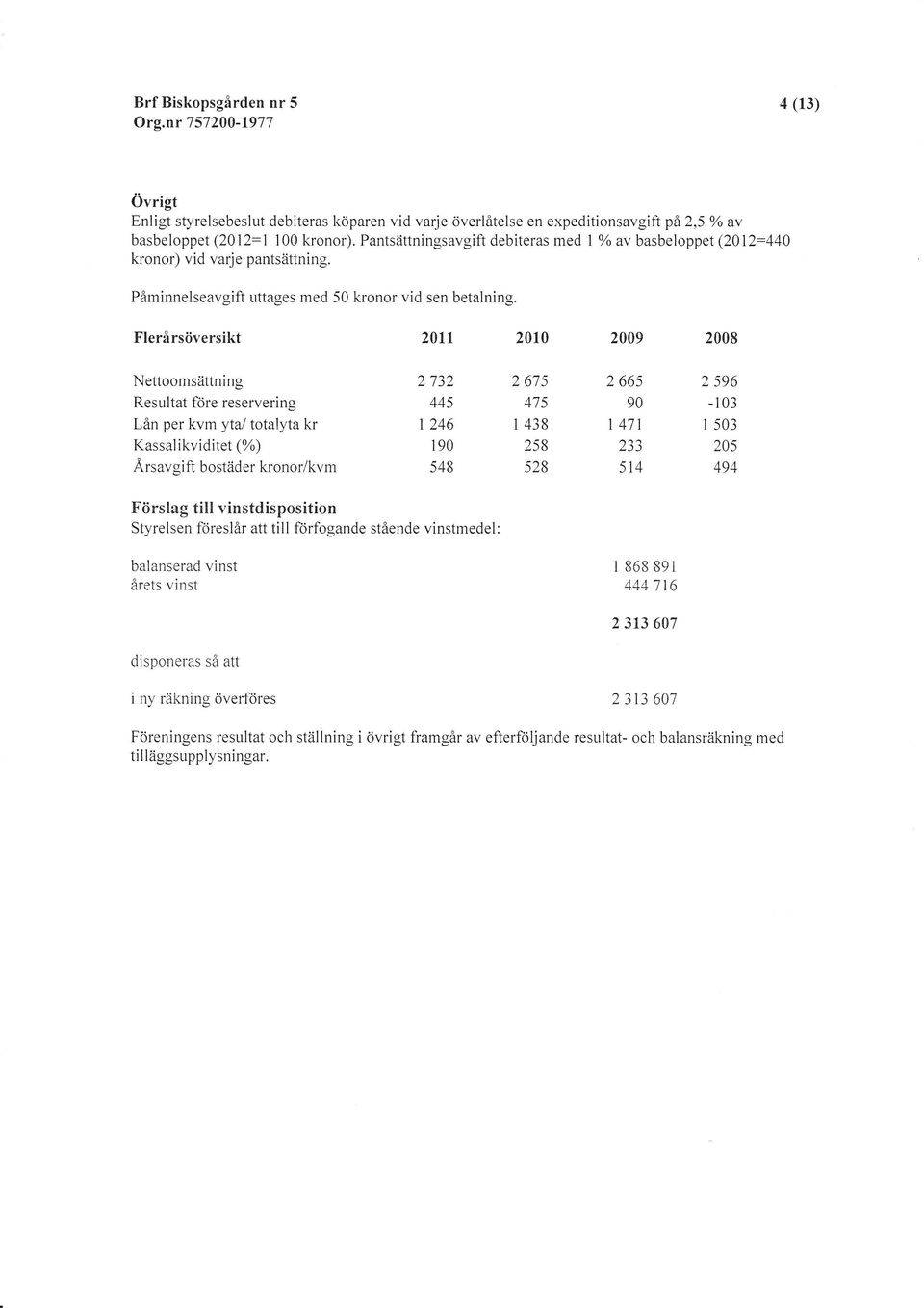 Flerårsöversikt 211 21 29 28 Nettoomsättning 2732 2 675 2 665 2 596 Resultat före reservering 445 475 9-13 Lån per kvmytal totalyta kr 1 246 1 438 I 471 1 53 Kassalikviditet (%) 19 258 233 25