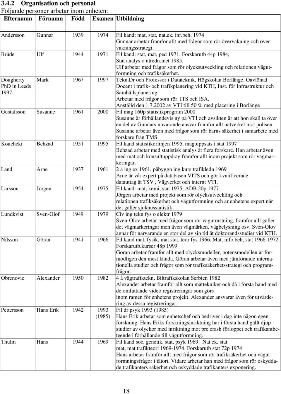 Ulf arbetar med frågor som rör olycksutveckling och relationen vägutformning och trafiksäkerhet. Dougherty PhD in Leeds 1997. Mark 1967 1997 Tekn.Dr och Professor i Datateknik, Högskolan Borlänge.