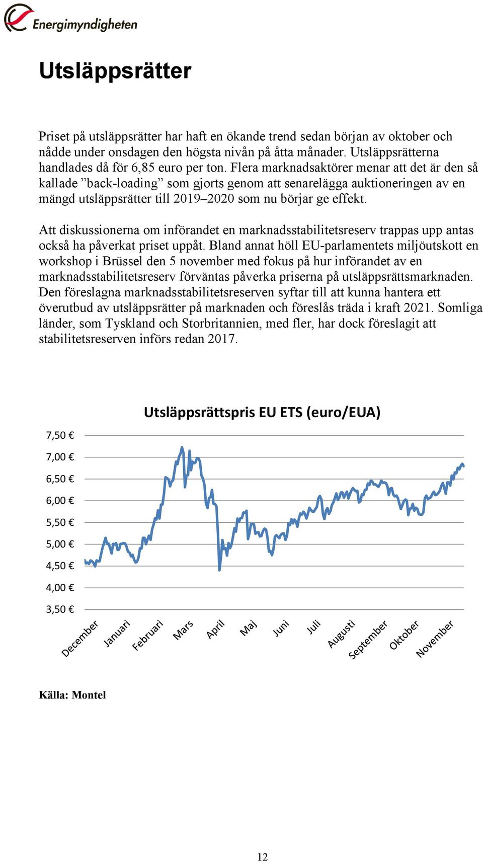 Att diskussionerna om införandet en marknadsstabilitetsreserv trappas upp antas också ha påverkat priset uppåt.