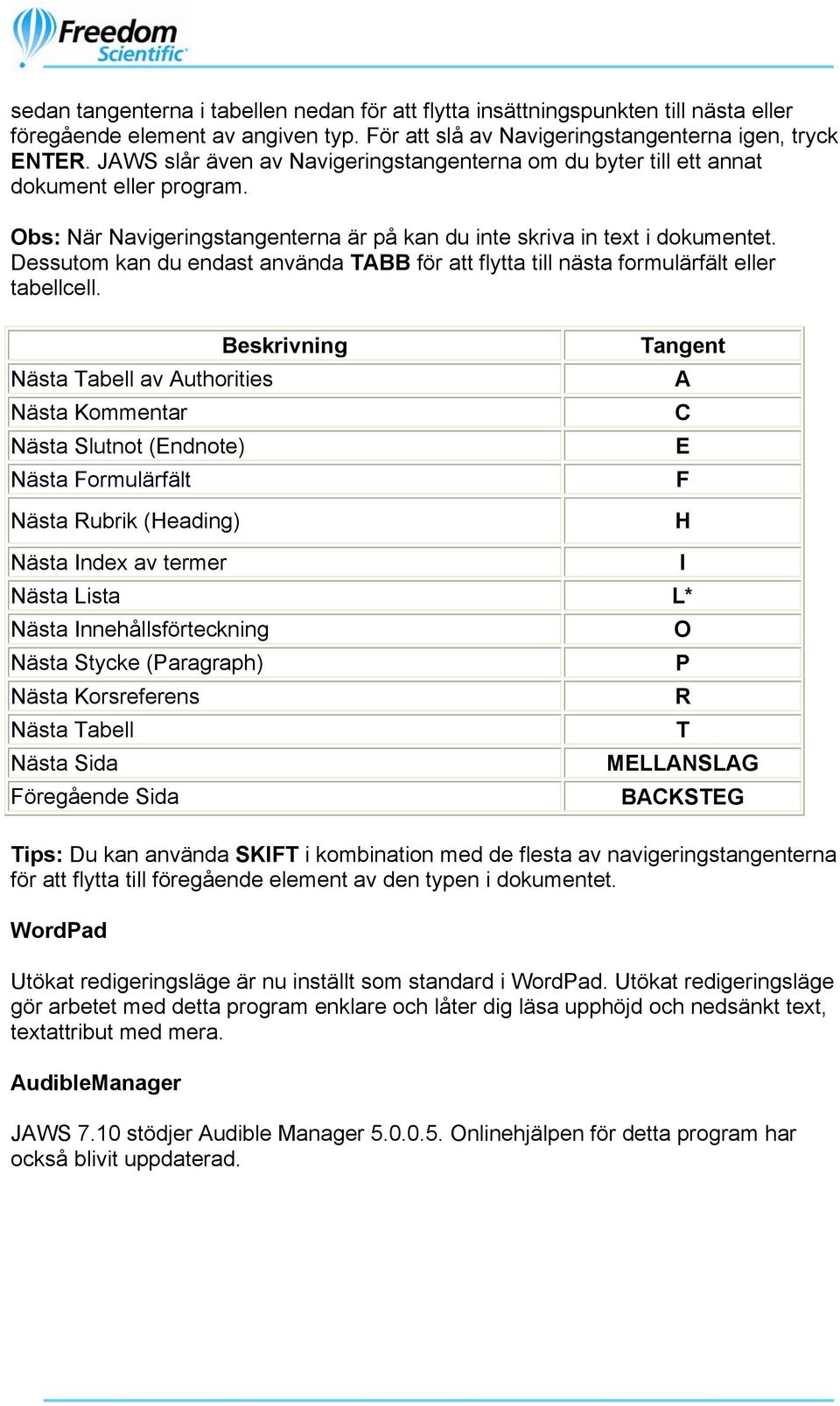 Dessutom kan du endast använda TABB för att flytta till nästa formulärfält eller tabellcell.