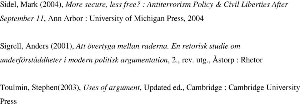 Press, 2004 Sigrell, Anders (2001), Att övertyga mellan raderna.