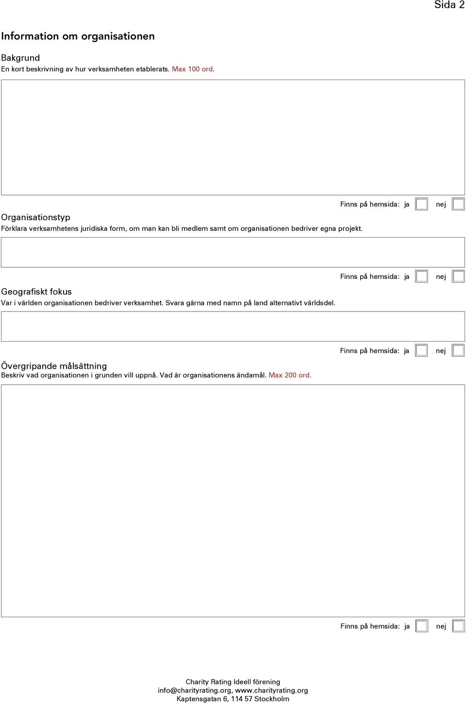 projekt. Geografiskt fokus Var i världen organisationen bedriver verksamhet.