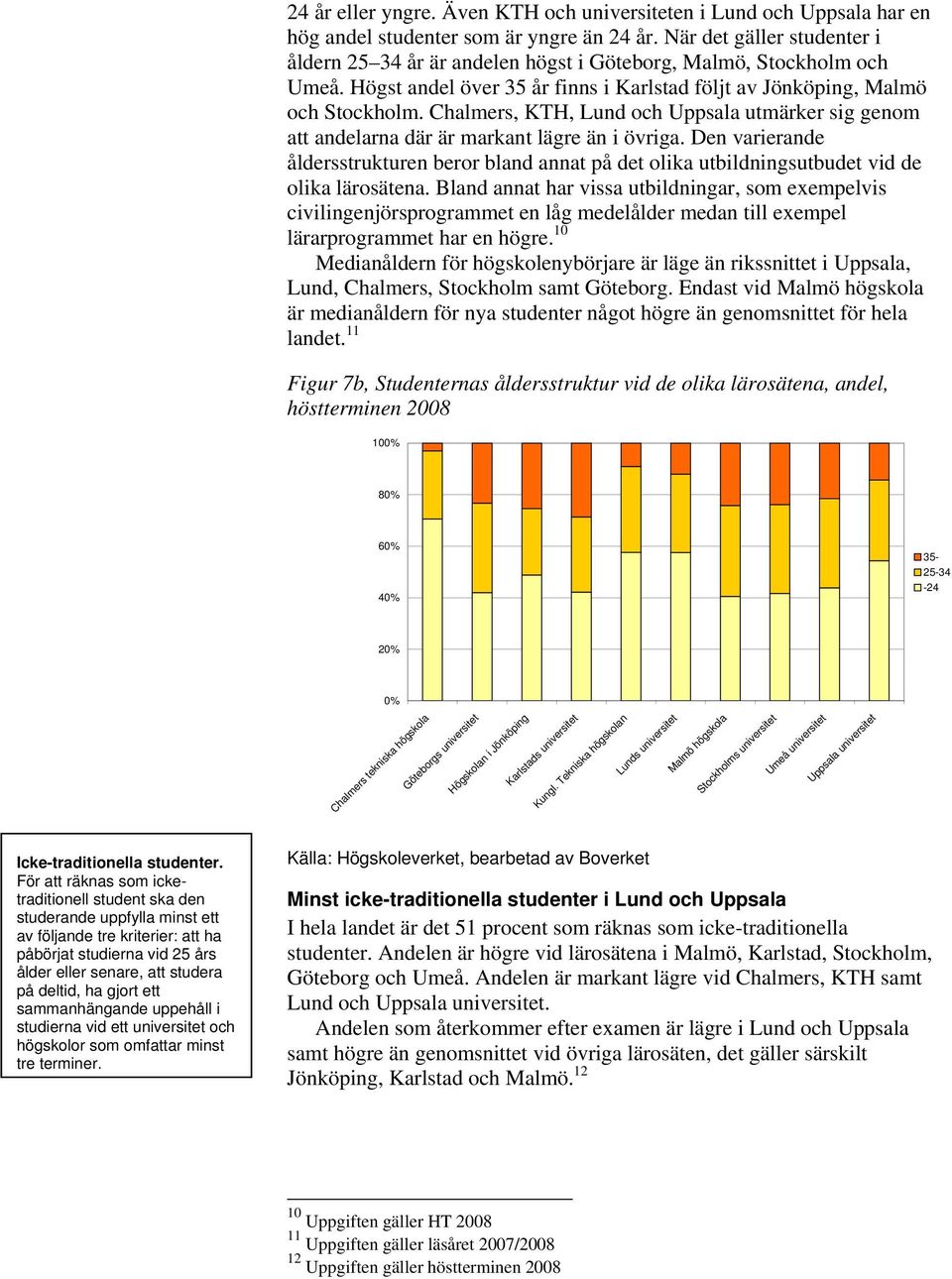 Chalmers, KTH, Lund och Uppsala utmärker sig genom att andelarna där är markant lägre än i övriga.