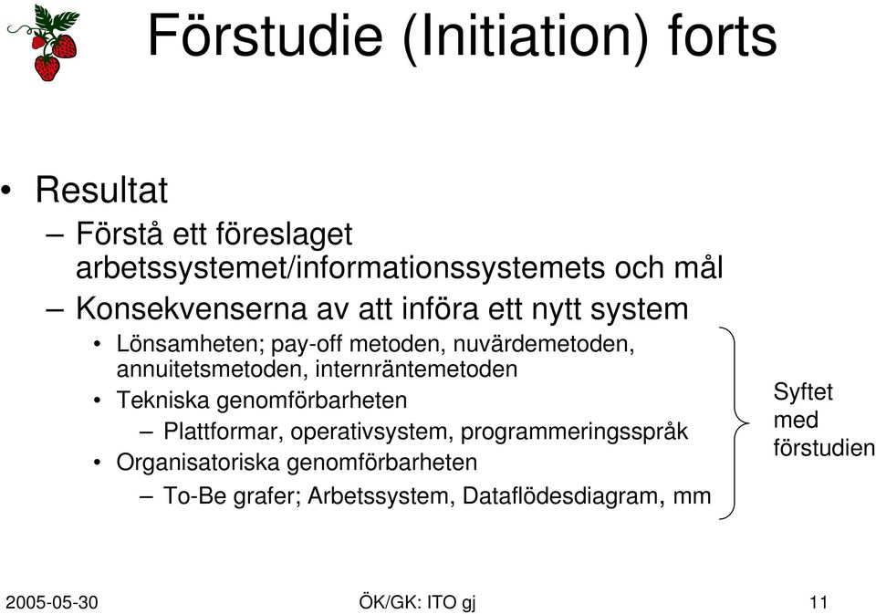 internräntemetoden Tekniska genomförbarheten Plattformar, operativsystem, programmeringsspråk Organisatoriska