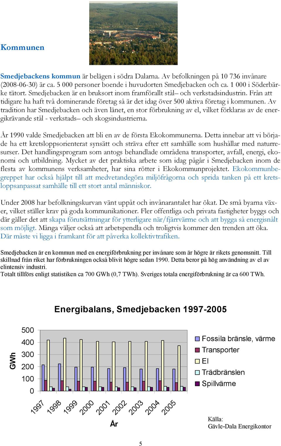 Av tradition har Smedjebacken och även länet, en stor förbrukning av el, vilket förklaras av de energikrävande stål - verkstads och skogsindustrierna.